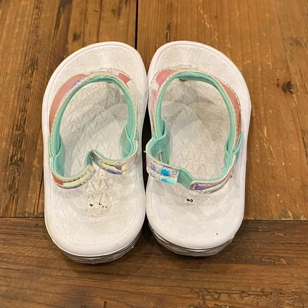 Wonder Nation Toddler Iridescent Aqua Silver Flip Flop Sandal Size 7-8